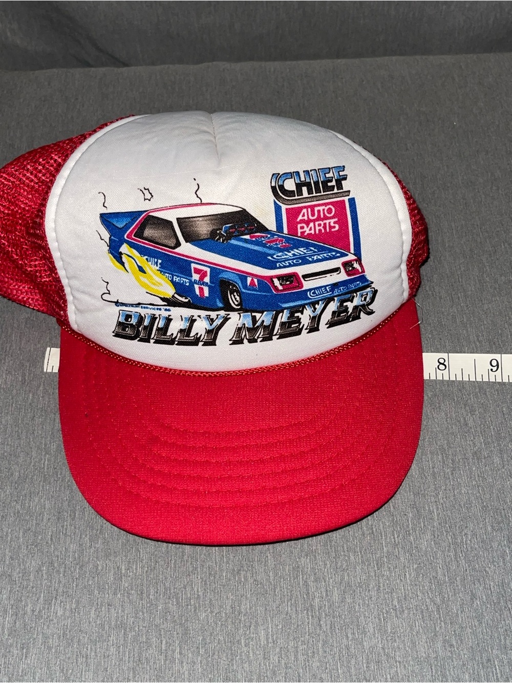 Vintage 1987 Billy Meyer Chief Auto Parts NHRA Trucker Hat Headmost Snapback